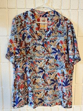 Scotch & Soda Men’s Short Sleeve Hawaiian Print Shirt in Light Blue
